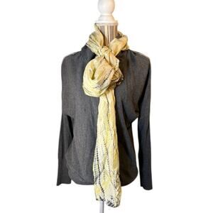 Eileen Fisher Yellow Black Print 100% Silk Scarf Women SZ 80.5 X 14